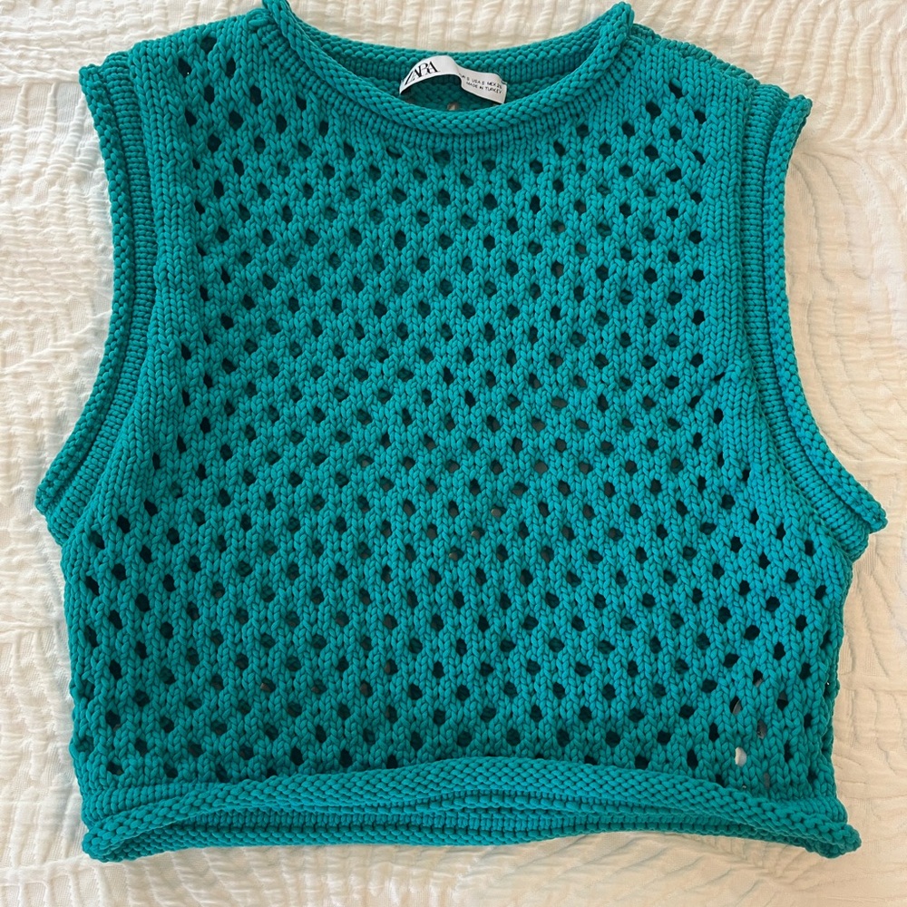 Zara Turquoise Knit Crop Top